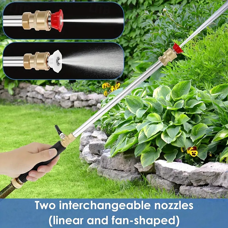 High Pressure Cleaning Rod With 2 Hose Nozzles - Multi-functional Garden Hose Accessory For Efficient Car And Patio Cleaning Durable Aluminium Alloy Material2