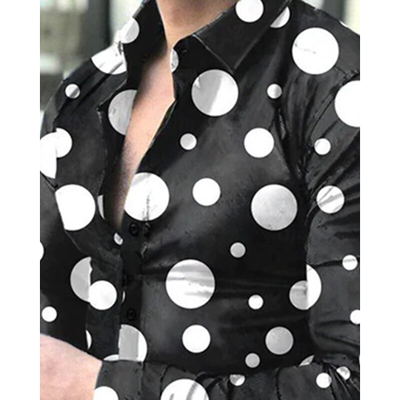 Men's Shirt Summer Shirt Casual Shirt Beach Shirt Button Up Shirt Black Long Sleeve Polka Dot Lapel Vacation Hawaiian Button-Down Clothing Apparel Polyester Fashion Casual Comfortable2