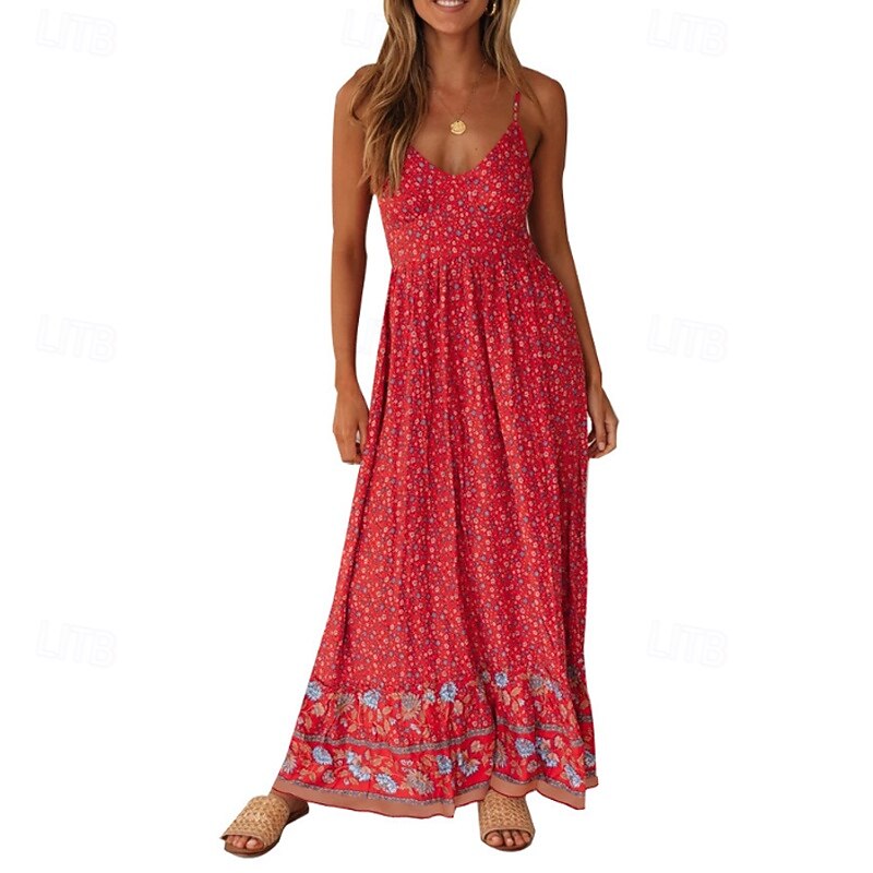 Women's Midi Dress Floral Dress Slip Dress Print Dress Classic Modern Vacation Daily Going out Regular Fit Flower Sleeveless Spaghetti Strap Light Yellow Black Red Summer2