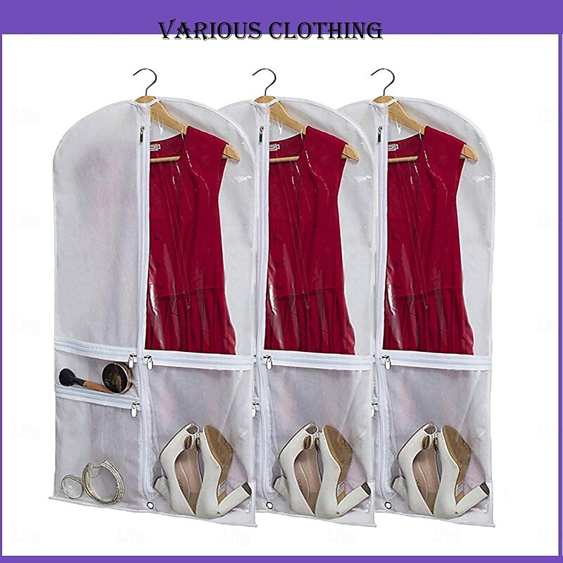 Kids Dance Garment Bags for Dancers, Transparent PEVA Clothes Covers with Clear Window and 3 Pockets,Hanging Clothes Storage for Suit4