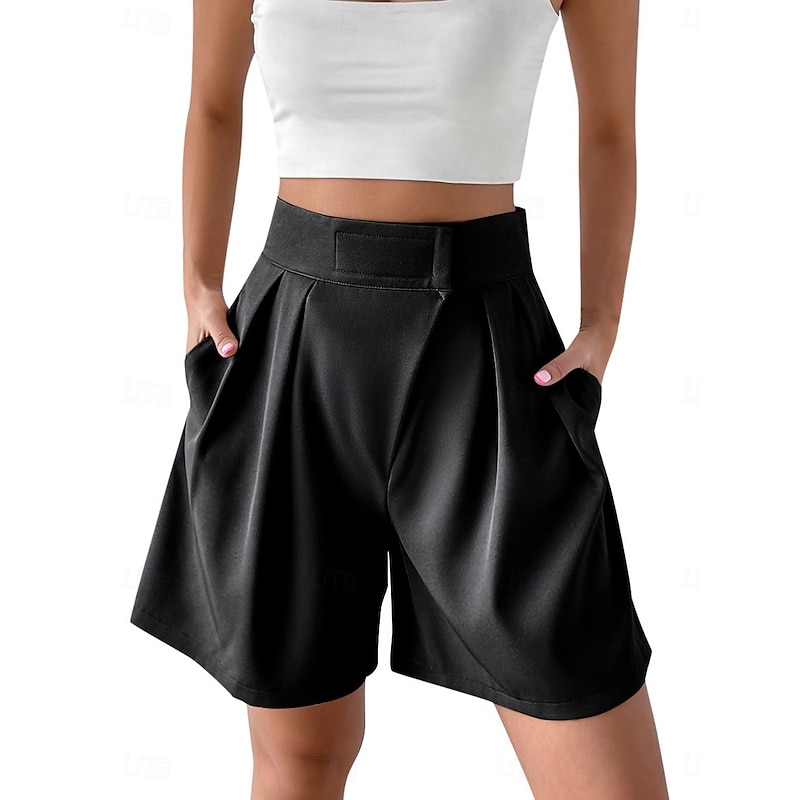 Women's Shorts Baggy Pants Chinos Shorts Fashion Streetwear Basic Knee Length High Waist Plain Pocket Elastic Waistband Comfy Soft Comfortable Micro-elastic Outdoor Street Black White Red Brown