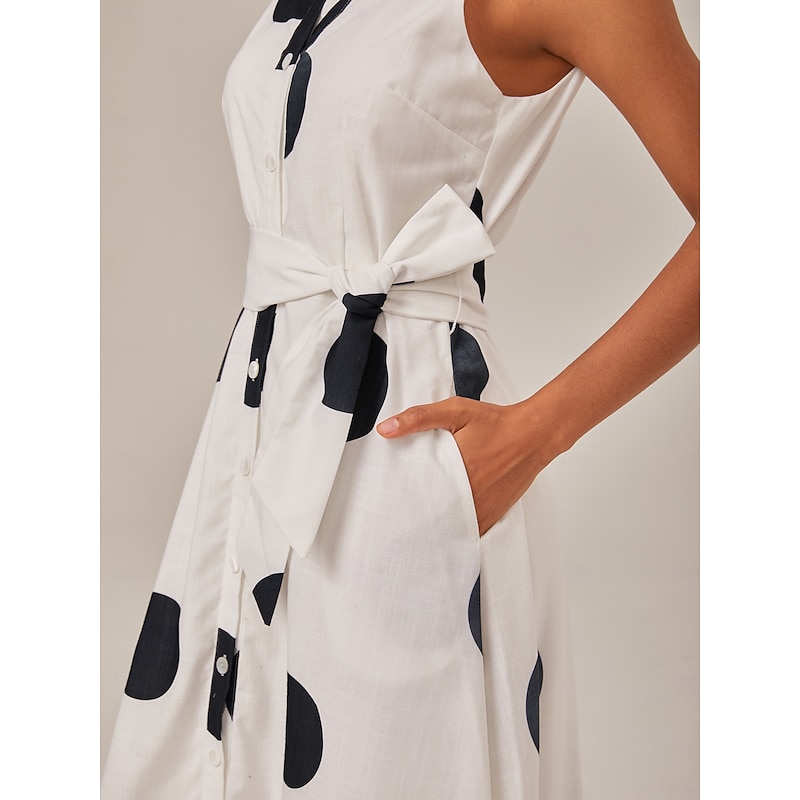 Polka Dot Sleeveless Tie Belt Maxi Dress4