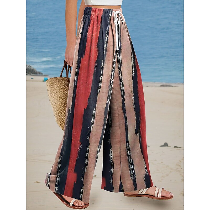 Women's Wide Leg Chinos Baggy Pants Vacation Vintage Fashion Full Length High Waist Floral Graphic Abstract Printing Soft Breathable Micro-elastic Vacation Street Causal Red Blue Orange Summer Spring