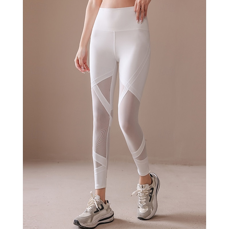 Women's Yoga Pants Yoga Leggings Mesh Butt Lift Tummy Control High Waist Pilates Gym Workout Workout Tights Solid Color Black White Blue Spandex Fall Sports Activewear Stretchy Skinny