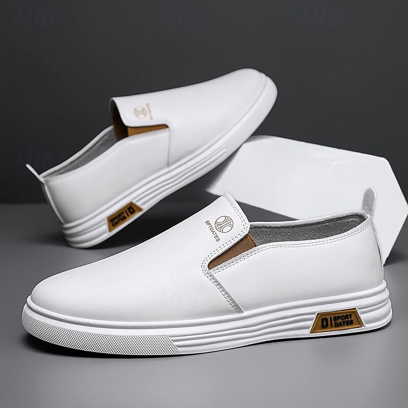 Men's White Slip-On Sneakers with Contrast Faux Leather Accents and Non-Slip Rubber Soles - Stylish and Comfortable for Casual and Everyday Wear4