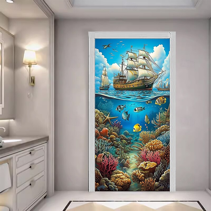 Sea Boat Fishes Door Decorations Door Covers Door Tapestry Door Curtain Decoration Backdrop Indoor/Outdoor Door Banner for Front Door Farmhouse2