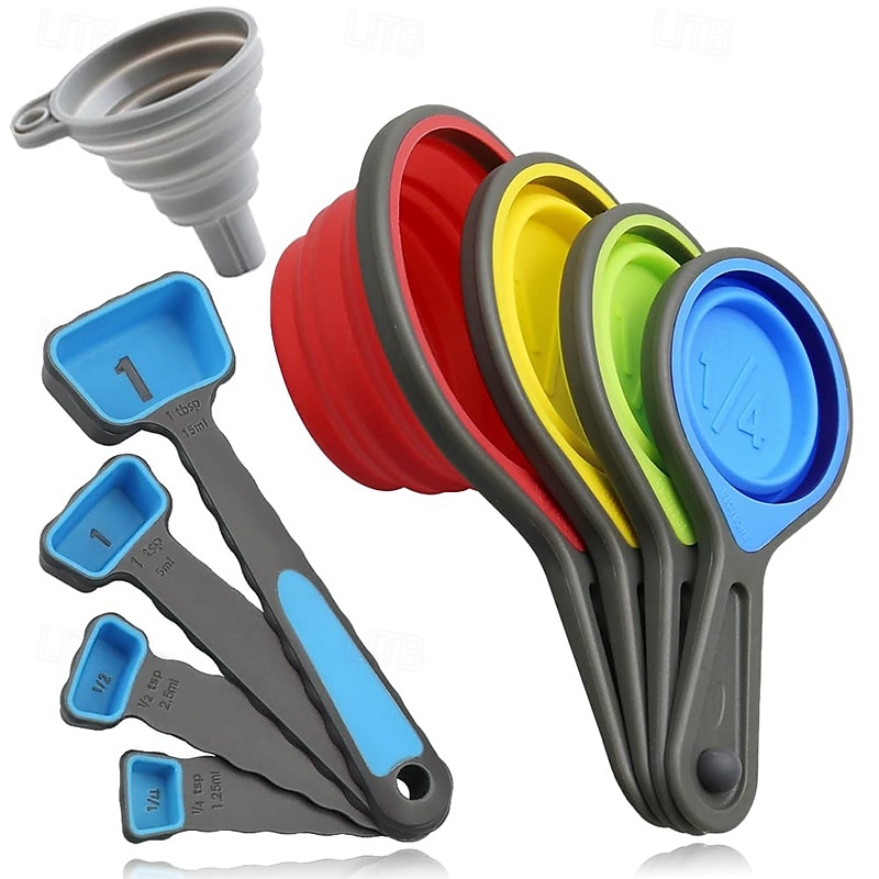 9pcs/set Silicone Collapsible Measuring Cup Collapsible Food Grade Silicone Measuring Cups and Spoons and Funnel Set 2025 - $13.99