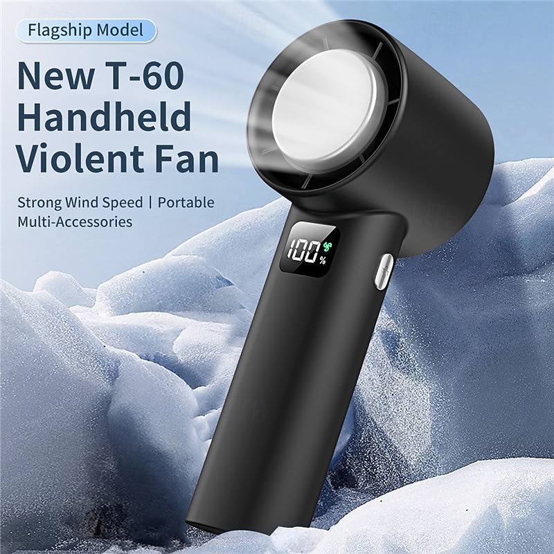 T-60 Handheld Turbo Fan – 199-Speed Adjustable Portable Cooling Fan with LED Display, Strong Wind, Brushless Motor, Ice-Cold Disk, Multi-Accessories, USB Rechargeable2