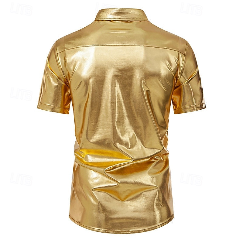 Disco 1980s Shiny Metallic Shirt Disco Fancy Dress Men's Carnival Costume Masquerade Event / Party Bachelorette Party Pride Parade Adults' Shirt3