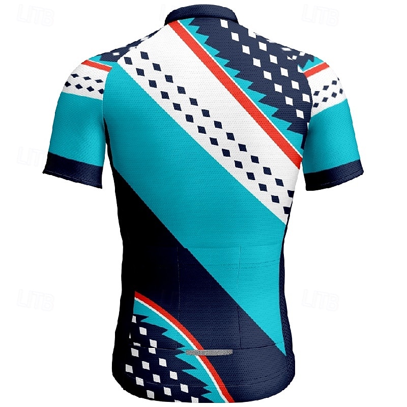 Men's Cycling Jersey Graphic Geometic Short Sleeve Bike Tee Tshirt Jersey with 3 Rear Pockets Mountain Bike MTB Quick Dry Anatomic Design Wicking Breathable Sports Red Blue Sky Blue Clothing Apparel2