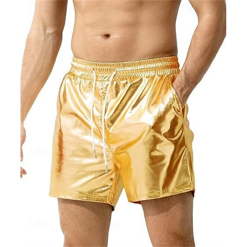 Retro Vintage 1980s Shorts Disco Shiny Latex Patent Metallic Plain Fancy Dress Men's Halloween Carnival Pride Parade Pride Month Adults' Shorts Summer