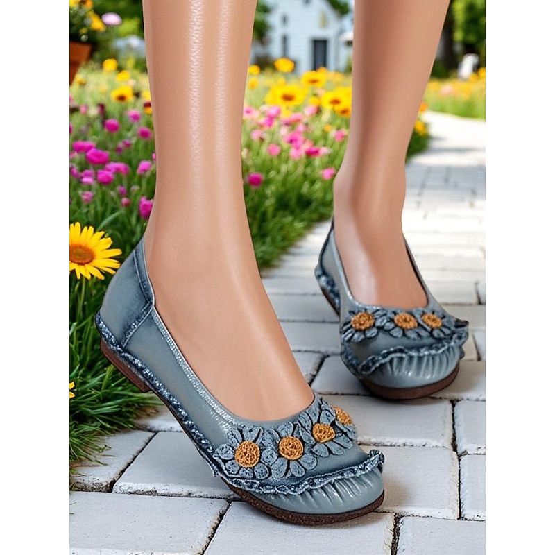 Women's Premium Leather Flats with Floral and Ruffled Design – Retro & Comfortable Style for Spring Garden Walks, Weekend Brunch & Daily Errands3