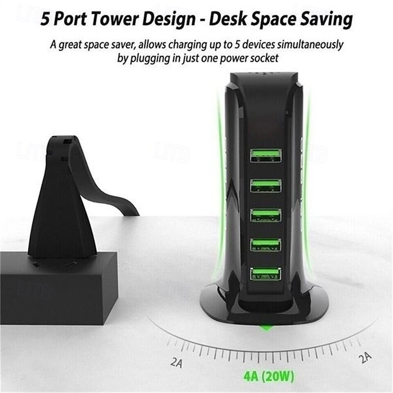 5ports Multi-USB Charging Station Hub Base Smart Digital Display Charger4