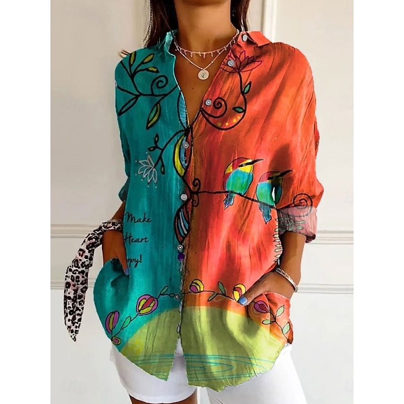 Women's Shirt Button Down Tunic Shirt Collar Long Sleeve Floral Graphic Daily Stylish Casual Regular Tops Work Daily s Print White Pink Orange Spring4