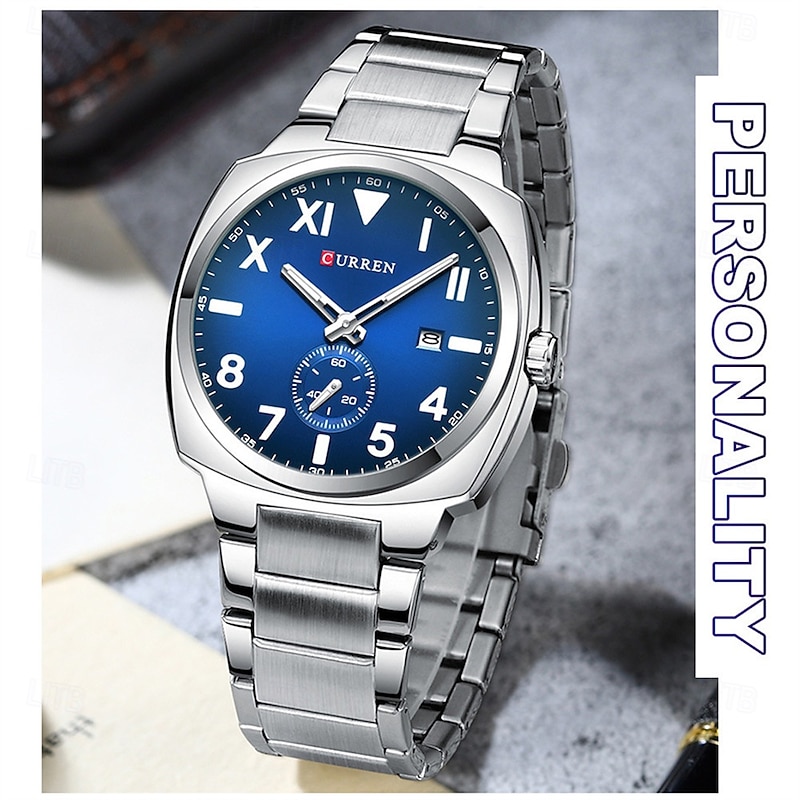 CURREN Men's Quartz Watch, Luxury Large Dial Business Wristwatch, Luminous Calendar, Waterproof Stainless Steel2