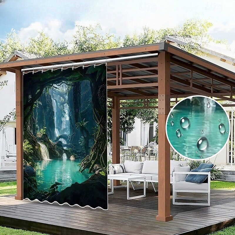 Waterproof Outdoor Curtain Privacy, Sliding Patio Curtain Drapes, Pergola Curtains Grommet 3D Landscape Ocean Cave For Gazebo, Balcony, Porch, Party, 1 Panel