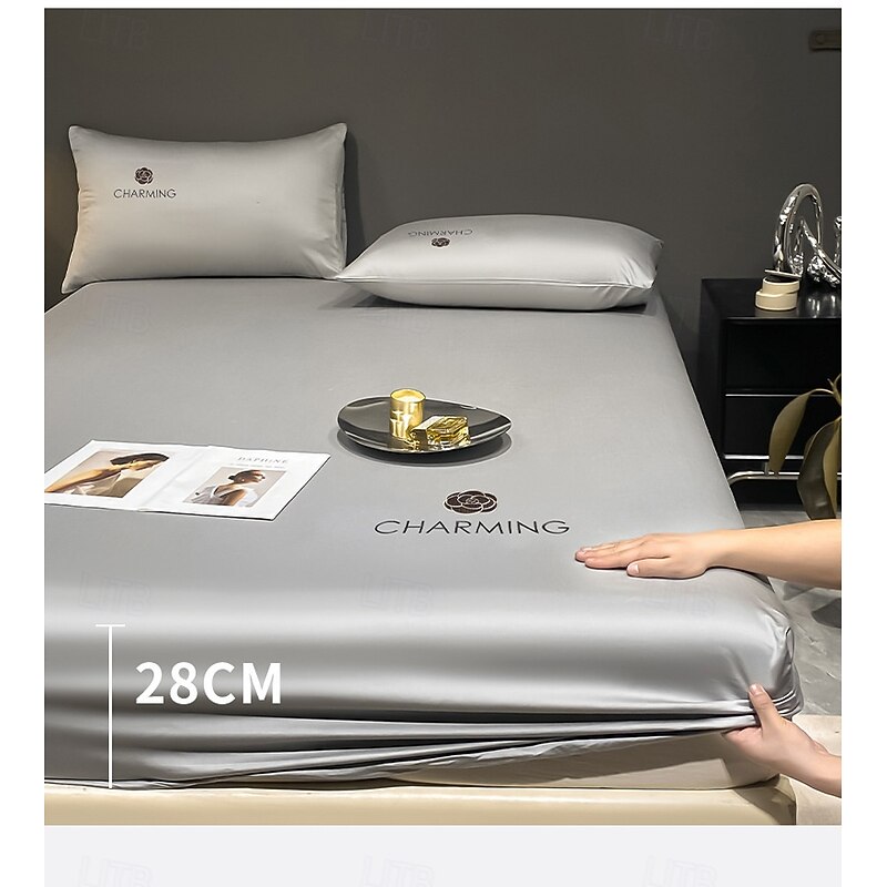 Ice Silk Bed Sheet Three-piece Set Washable Summer Embroidery Cool Mat Bed Cover Dust Cover Light Luxury Bed Cover Mattress Cover2