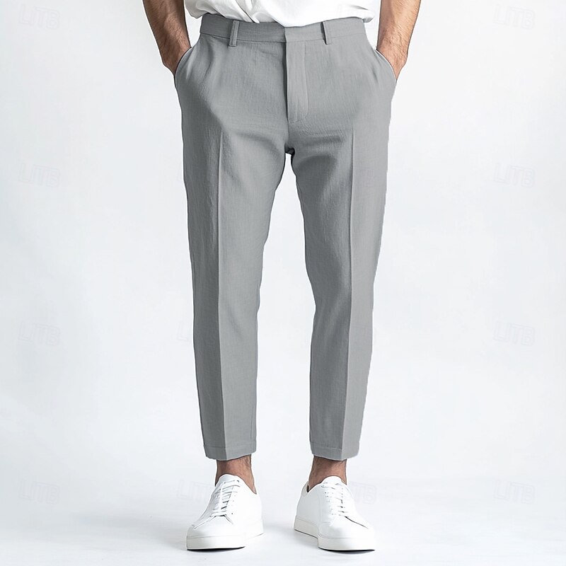 Men's Linen Pants Dress Pants Summer Trousers Straight Leg Plain Breathable Casual Daily Standard Fit Black White Blue4