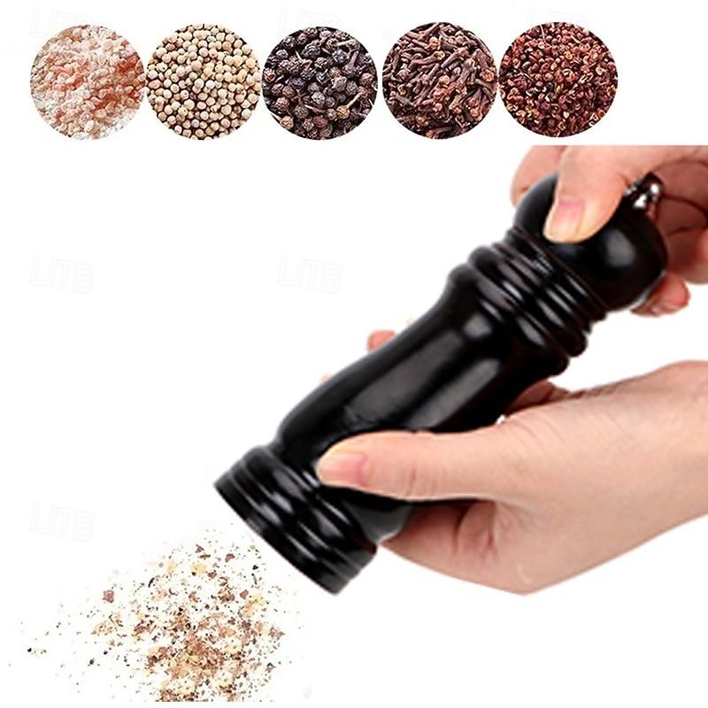 Black Pepper Mill Salt Grinder Refillable Adjustable Coarseness Ceramic Grinding Mechanism for Home Kitchen Barbecue Party
