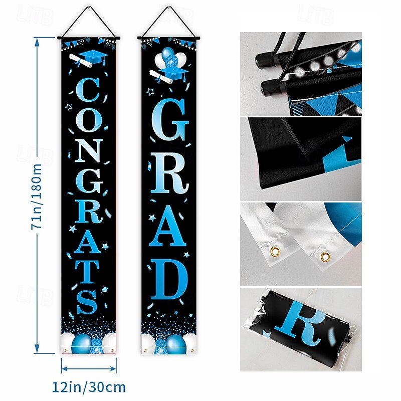 Graduation Decorations Class of 2025 Congrats Grad Banner Hanging Flags Porch Sign, 2025 Graduation Decorations Party Supplies for Any School Indoor/Outdoor Decor3