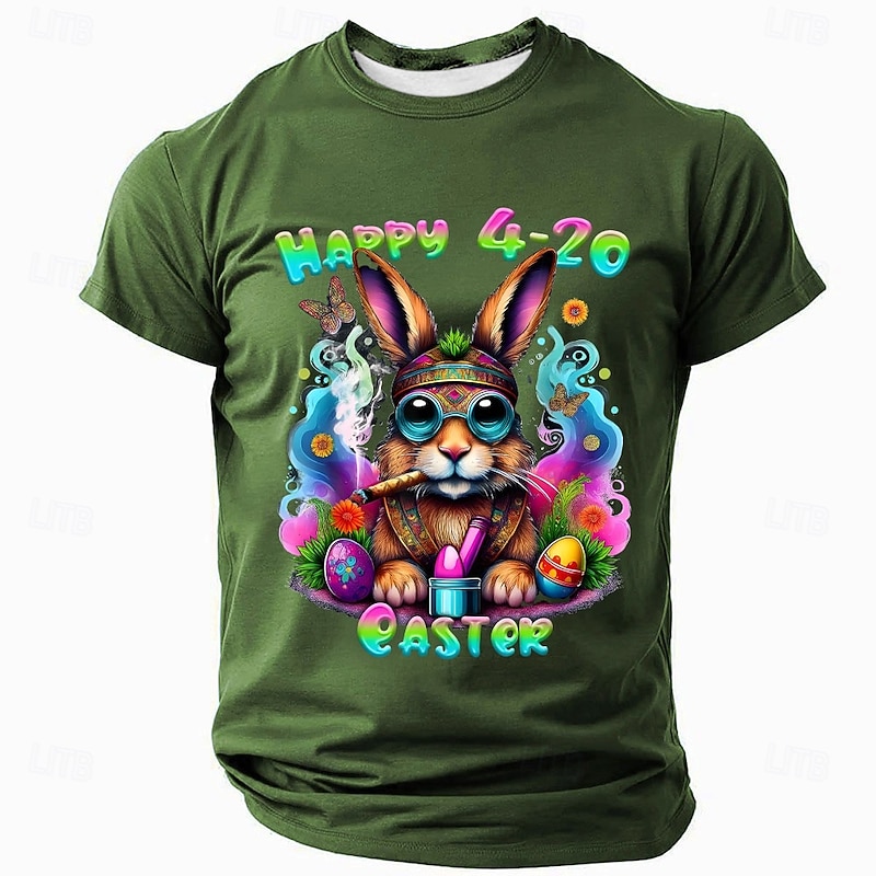 Easter Men's Cartoon Rabbit Funny Slang T Shirt Short Sleeve T shirt 3D Print Crew Neck Shirt Fashion Daily Casual Street Casual Daily Black Blue Green Summer Spring Clothing Apparel S M L XL XXL XXXL3