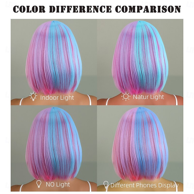 Synthetic Wig kinky Straight Natural Straight Layered Haircut Neat Bang Machine Made Wig 12 inch A1 Synthetic Hair Women's Soft Classic Color Gradient Mixed Color4