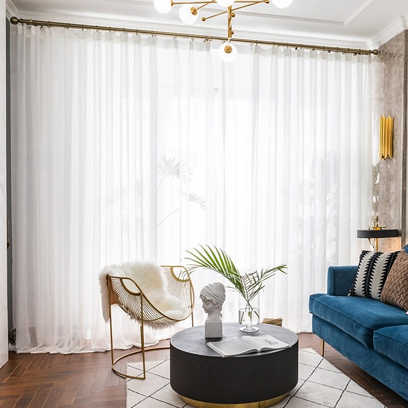 2Pcs Modern Minimalist Style Striped Window Screen Living Room Bedroom Dining Room Study Semi Transparent Curtains2