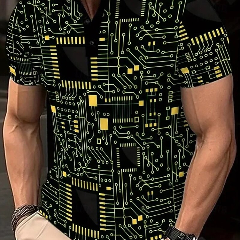 Men's Abstract Polo Short Sleeve Polo Shirts Collared Shirts Casual Outdoor Daily Wear 3D Print Summer Black2