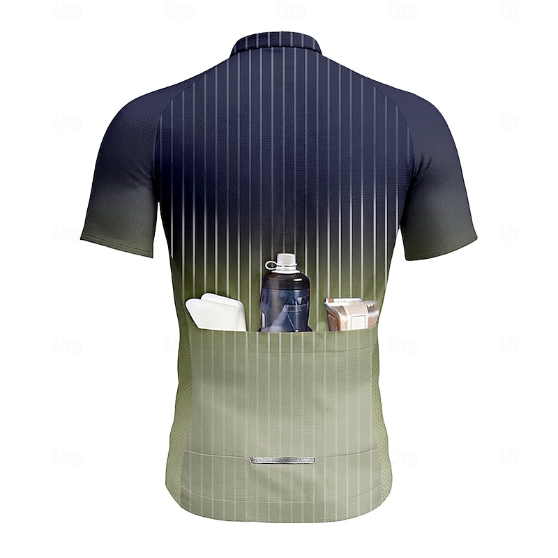 Men's Cycling Jersey Graphic Gradient Stripes Short Sleeve Bike Tee Tshirt Jersey Top with 3 Rear Pockets UV Resistant Quick Dry Front Zipper Reflective Strips Sports Navy Blue Clothing Apparel2