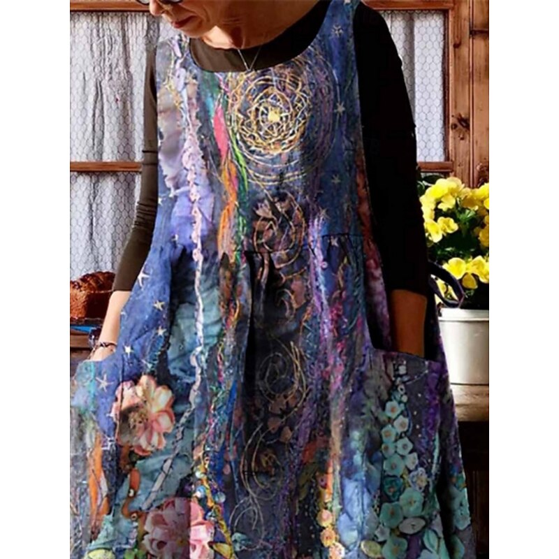 Women's Midi Dress Casual Dress Cotton Linen Dress Summer Dress Print Dress Fashion Modern Daily Weekend Regular Fit Floral Sleeveless Crew Neck Red Royal Blue Summer2