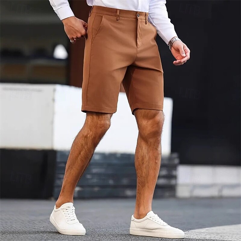 Men's Dress Shorts Work Shorts Golf Shorts Pocket Plain Comfort Breathable Knee Length Outdoor Business Sports Casual Coffee3