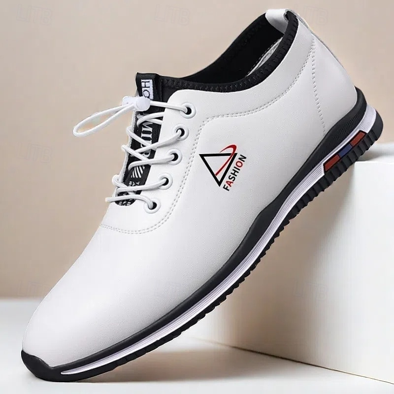Men's White and Black Lace-Up Sneakers – Trendy Sports Shoes for Active Lifestyles and Casual Wear
