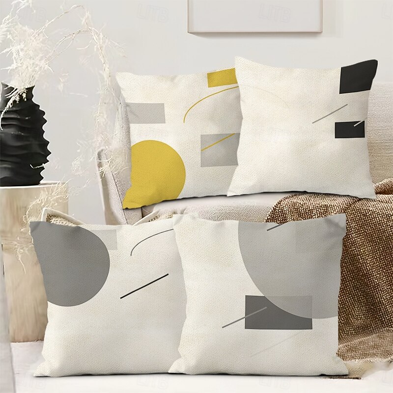 Geometric Decorative Toss Pillows Cover 4PC Soft Square Couch Cushion Case Pillowcase for Bedroom Livingroom Sofa Chair
