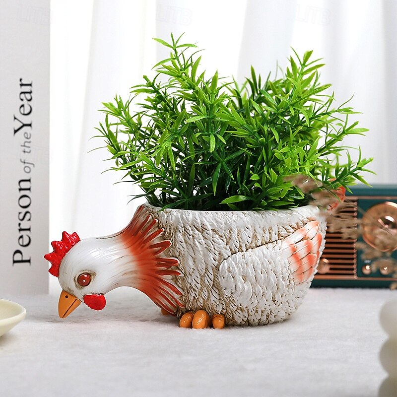 Planter Pots Resin Figurine for Succulent, Rooster and Duck Planter, Garden Yard Decoration, Simple Style Outdoor Indoor Decor, Cute Animal Succulent Pots2