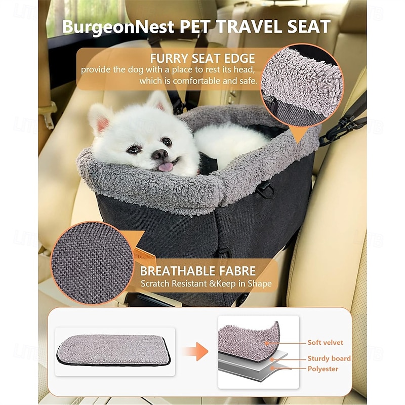 Dog Car seat for Small Dog Center Console Pet Booster Seat with Metal Frame Pet Carseat with Double Protection Seat Belts4