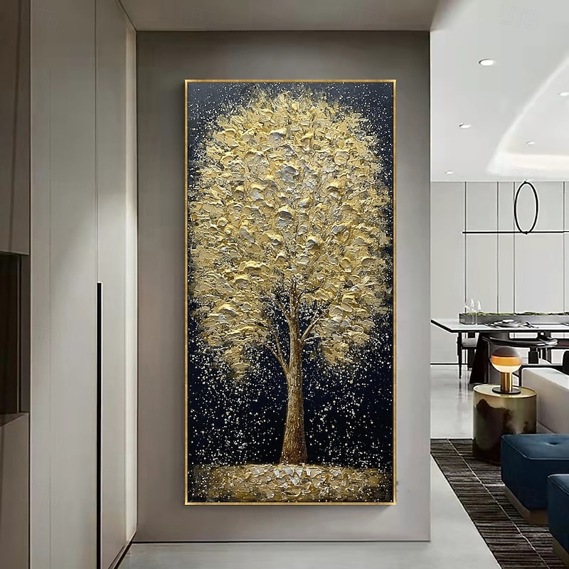 Handmade Oil Painting Canvas Wall Art Decoration Abstract Golden Tree Texture for Home Decor Stretched Frame Hanging Painting/Rolled Frameless Unstretched Painting