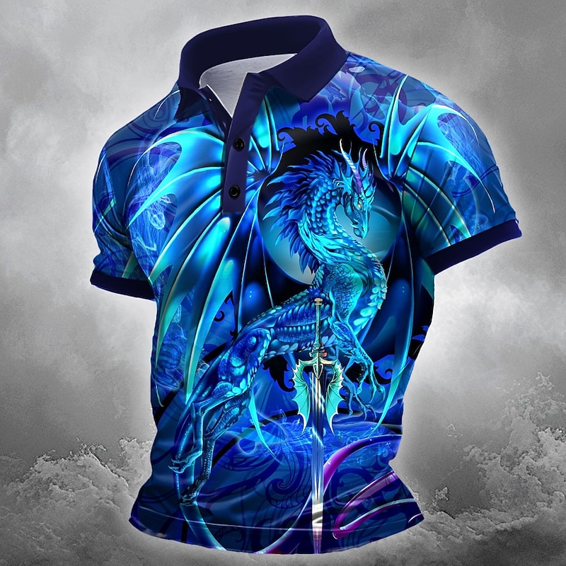 Men's Dragon 3D Polo Short Sleeve Polo Shirts Collared Shirts Casual Outdoor Street Athleisure Daily Wear 3D Print Ruth Thompson Summer Blue