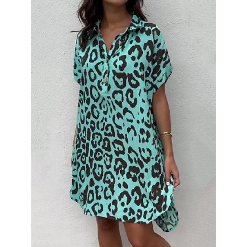 Women's Mini Dress Shirt Dress Casual Dress Summer Dress Fashion Modern Daily Weekend Regular Fit Floral Leaf Long Sleeve Shirt Collar Black White Blue Green Summer4