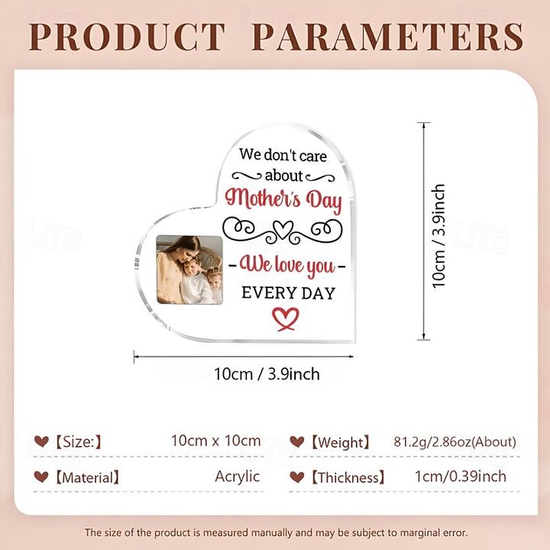 Personalized Heart Shaped Acrylic Photo Plaque Custom Best Gift for Mom Photo Gift for Mom, Table Decor, Shelf or Home Display2