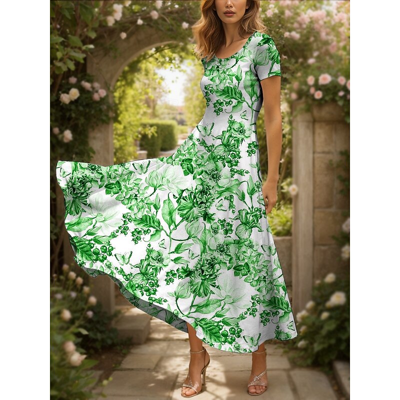 Women's Maxi Dress Casual Dress Sundress A Line Dress Summer Dress Elegant Vacation Vintage Regular Fit Floral Graphic Short Sleeve Square Neck Scoop Neck Yellow Red Blue Purple Summer Spring4