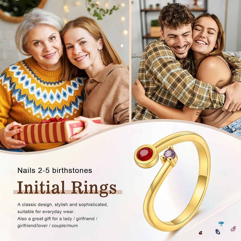 Personalized Birthstone Double Stone Ring Custom Gift for Her, Time Intertwined Eternal Love Open Design, Mother's Day Valentine's Day Christmas Birthday Anniversary Jewelry for Mom Wife Girlfriend3