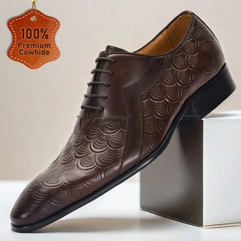 Men's Brown Embossed Leather Oxfords – Kentucky Derby Shoes for Business and Special Events