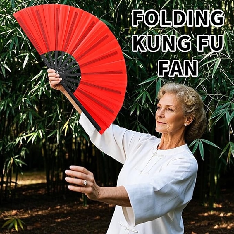 2 Pcs Boots on The Ground Fan Large Hand Fan in Bulk Chinese Japanese Kung Fu Tai Chi Popping Clack Rave Handheld Folding Fans for Line Dancing4