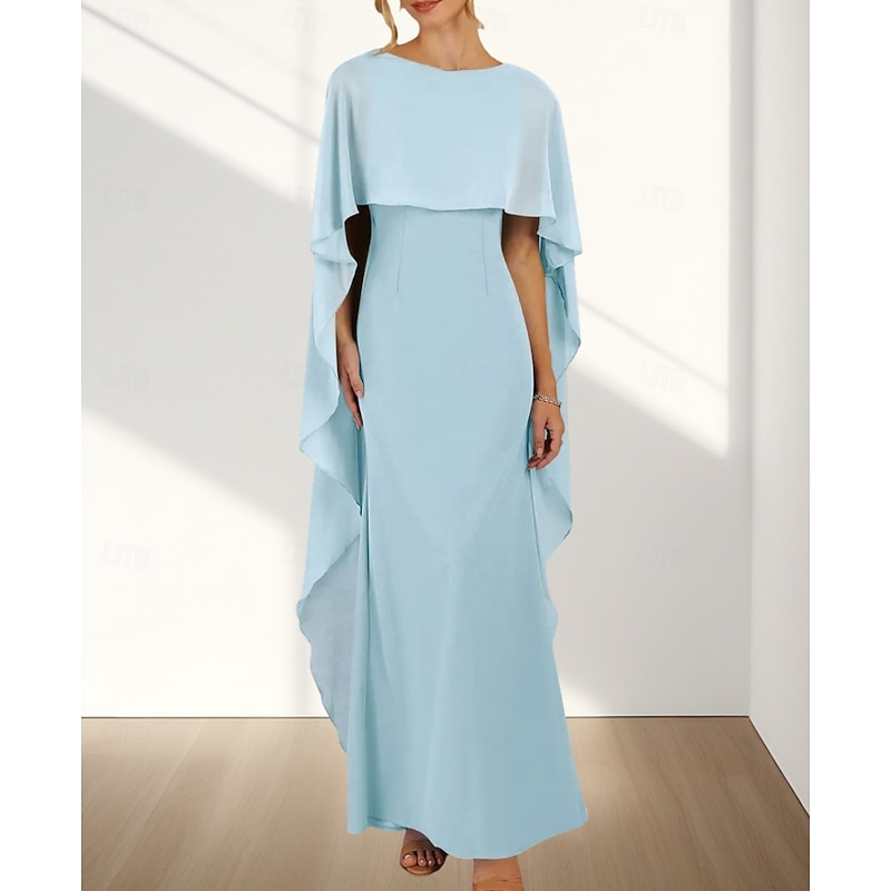 Mermaid / Trumpet Wedding Guest Dresses Elegant Dress Wedding Guest Engagement Floor Length Sleeveless Crew Neck Chiffon with Ruffles