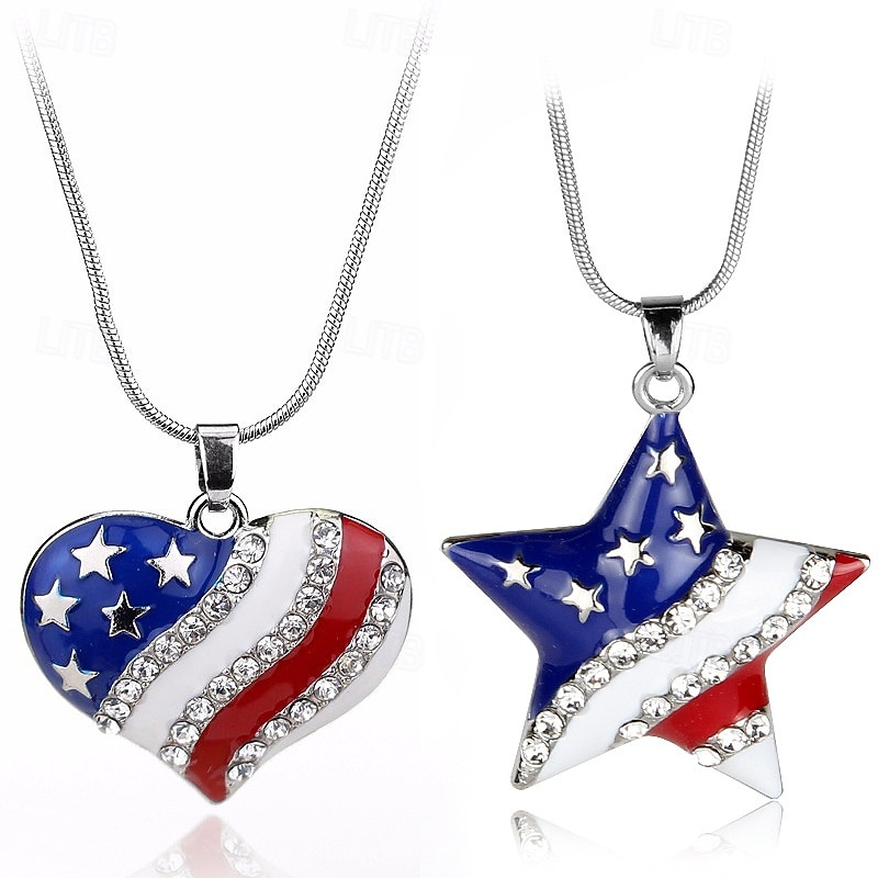 2 Pcs 4th of July Necklace for Women - Fourth July Accessories - Red White Blue Necklace - Stars Stripes
