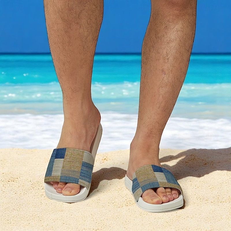 Men's Patchwork Designed Slide Sandals – Casual & Stylish Style for Men in Beach Vacations, Poolside Relaxing & Daily Summer Wear