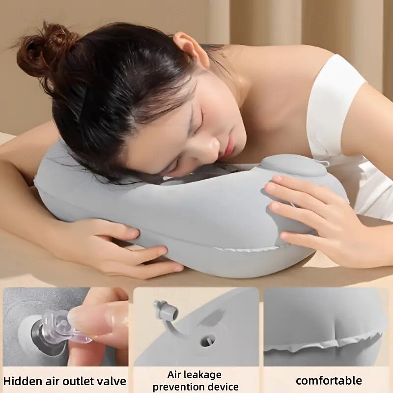 U-Shaped Inflatable Pillow, Nylon Fabric Snap Closure, Hand Washable, All-Season Comfort for Multi-Position Sleeping, Space-Themed Office & Outdoor Tent Pillow3