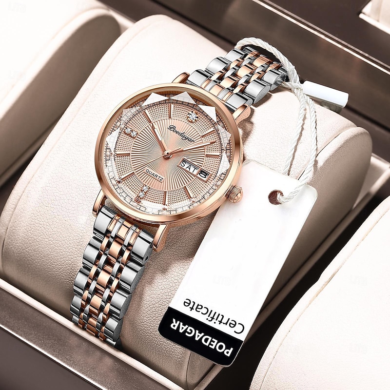 Women Quartz Watch Wrist Watch Retro Vintage Rhinestone Wristwatch Luminous Calendar Date Week Waterproof Stainless Steel Watch2