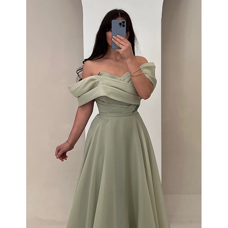 A-Line Evening Gown Elegant Dress Formal Wedding Floor Length Sleeveless Strapless Satin with Ruched2