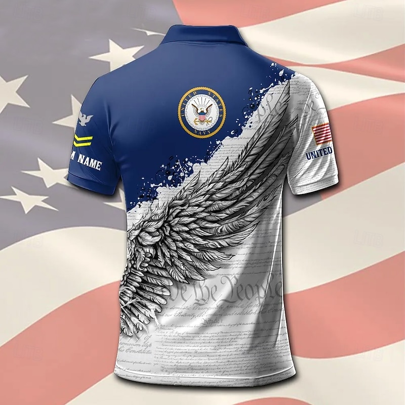 American Independence Day Men's American US Flag Polo Short Sleeve Polo Shirts Collared Shirts Casual School Outdoor Daily Wear 3D Print Summer Blue Green2